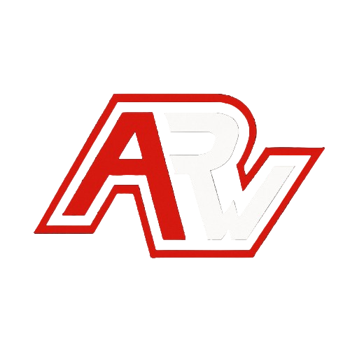 Logo with the letters 'ARV' in red and white on a black background